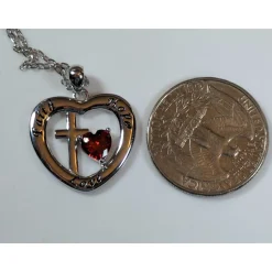 Faith, Hope and Love Sterling Silver Pendant with Red CZ Heart, Beautiful!