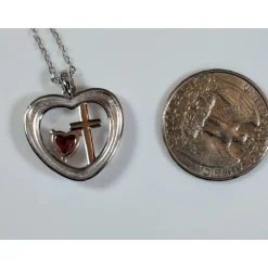 Faith, Hope and Love Sterling Silver Pendant with Red CZ Heart, Beautiful!