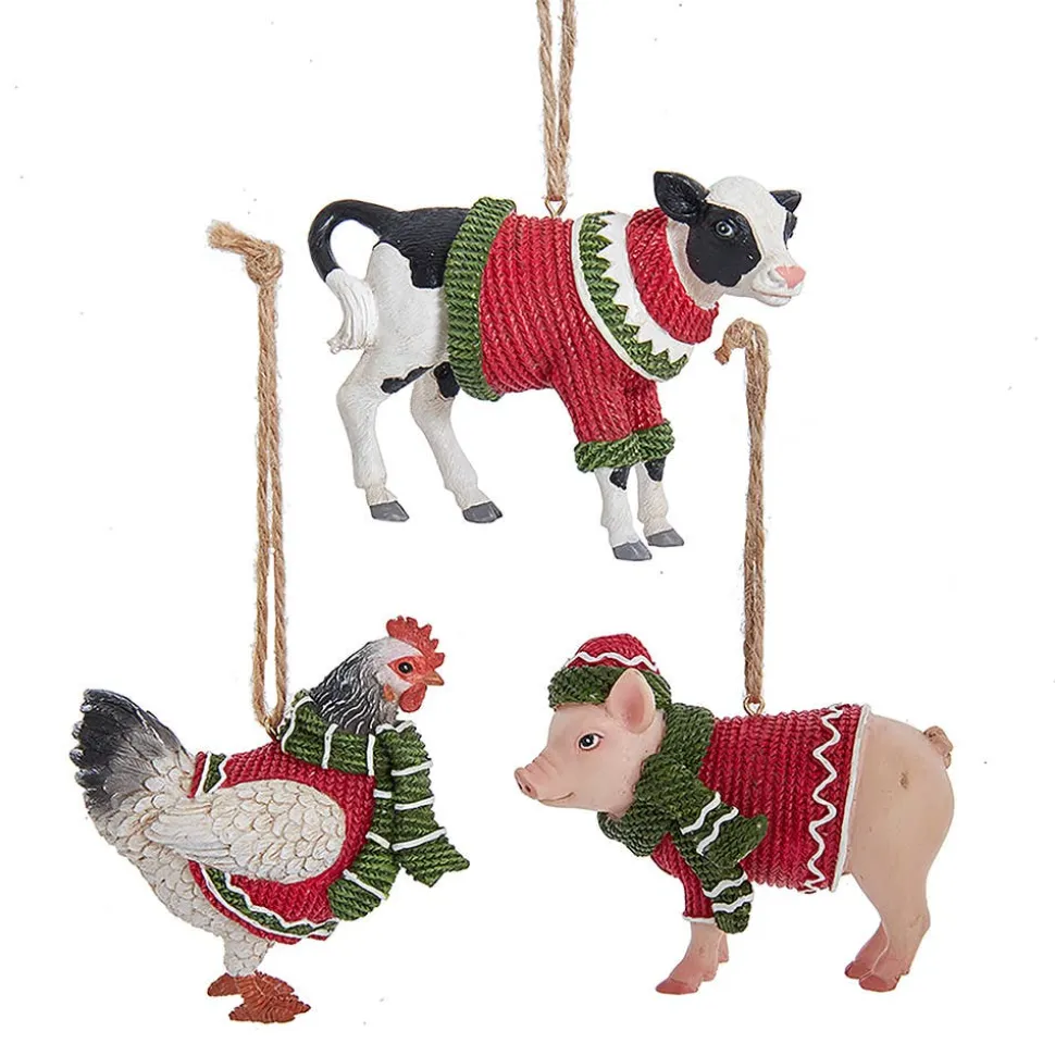 FARM ANIMALS W/SWEATER and SCARF Ornaments Pig,Cow, Chicken Kurt Adler