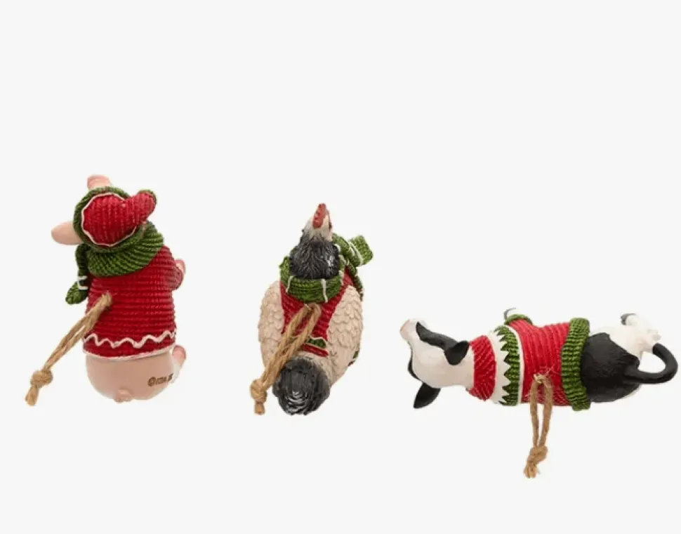 FARM ANIMALS W/SWEATER and SCARF Ornaments Pig,Cow, Chicken Kurt Adler