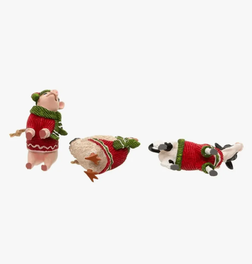FARM ANIMALS W/SWEATER and SCARF Ornaments Pig,Cow, Chicken Kurt Adler