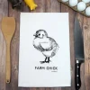 Farm Chick Handprinted White Flour Sack Tea Towel with Hanging Loop