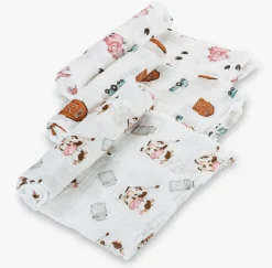 Farm Scene Set of Muslin Swaddle Blankets by LollyBanks- Pig, Cow, Tractor