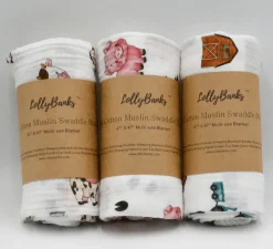 Farm Scene Set of Muslin Swaddle Blankets by LollyBanks- Pig, Cow, Tractor
