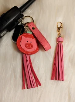 Faux Leather Pig Key Chain with Strap, Tassel and Rooterville Logo!*
