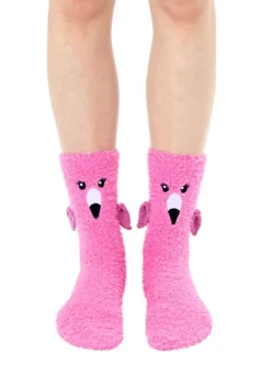 Flamingo Crew Slipper Socks Soft and Fuzzy Women's *