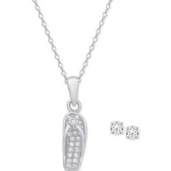 FlipFlop Girl's Sterling Silver Earring & Necklace Set