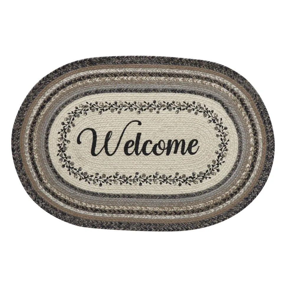 Floral Vine Jute Oval Rug "Welcome" 20x30