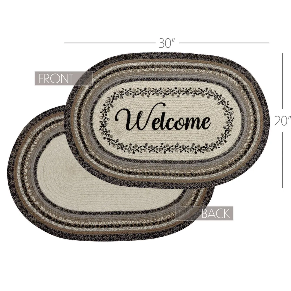 Floral Vine Jute Oval Rug "Welcome" 20x30