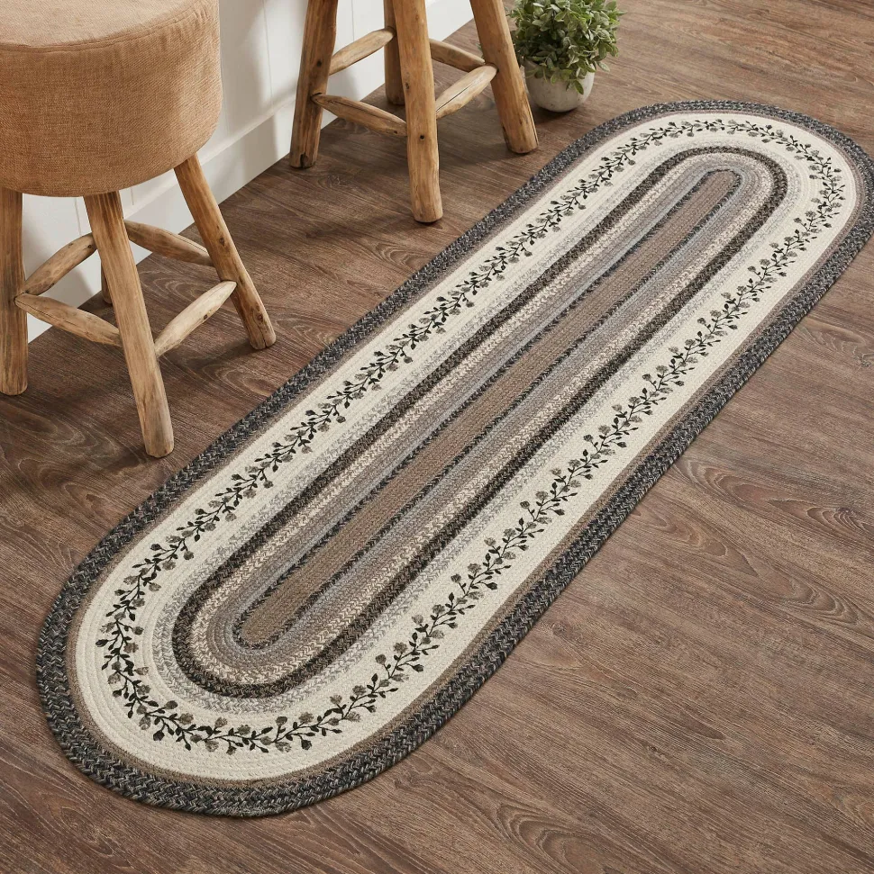 Floral Vine Jute Runner Oval Rug w/ Pad 24x78 Neutral Elegant Colors