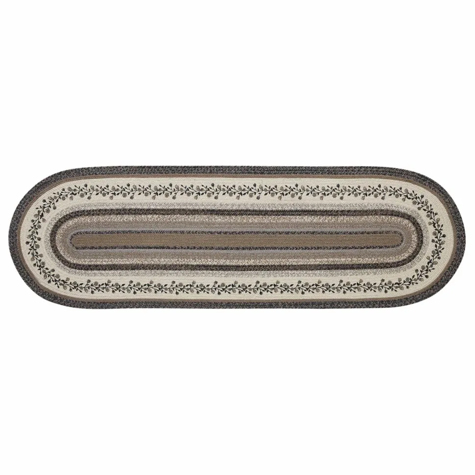 Floral Vine Jute Runner Oval Rug w/ Pad 24x78 Neutral Elegant Colors