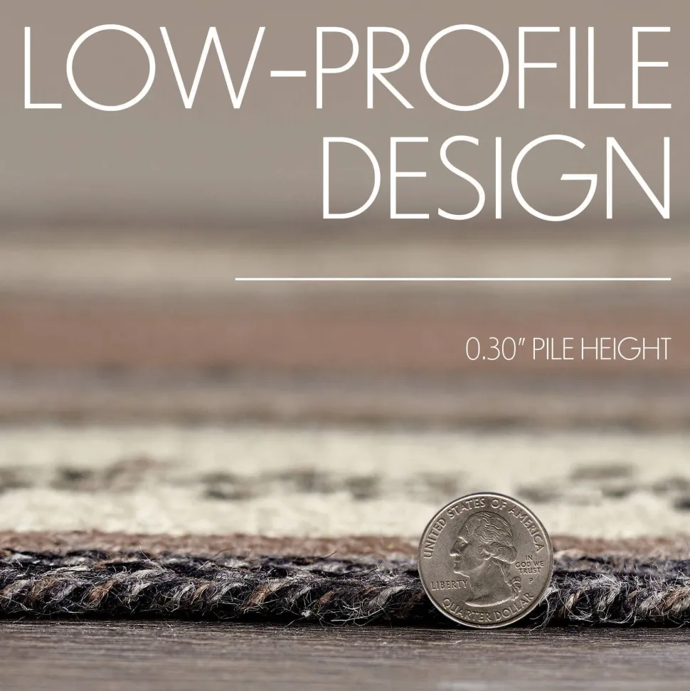 Floral Vine Jute Runner Oval Rug w/ Pad 24x78 Neutral Elegant Colors