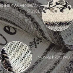 Floral Vine Jute Runner Oval Rug w/ Pad 24x78 Neutral Elegant Colors