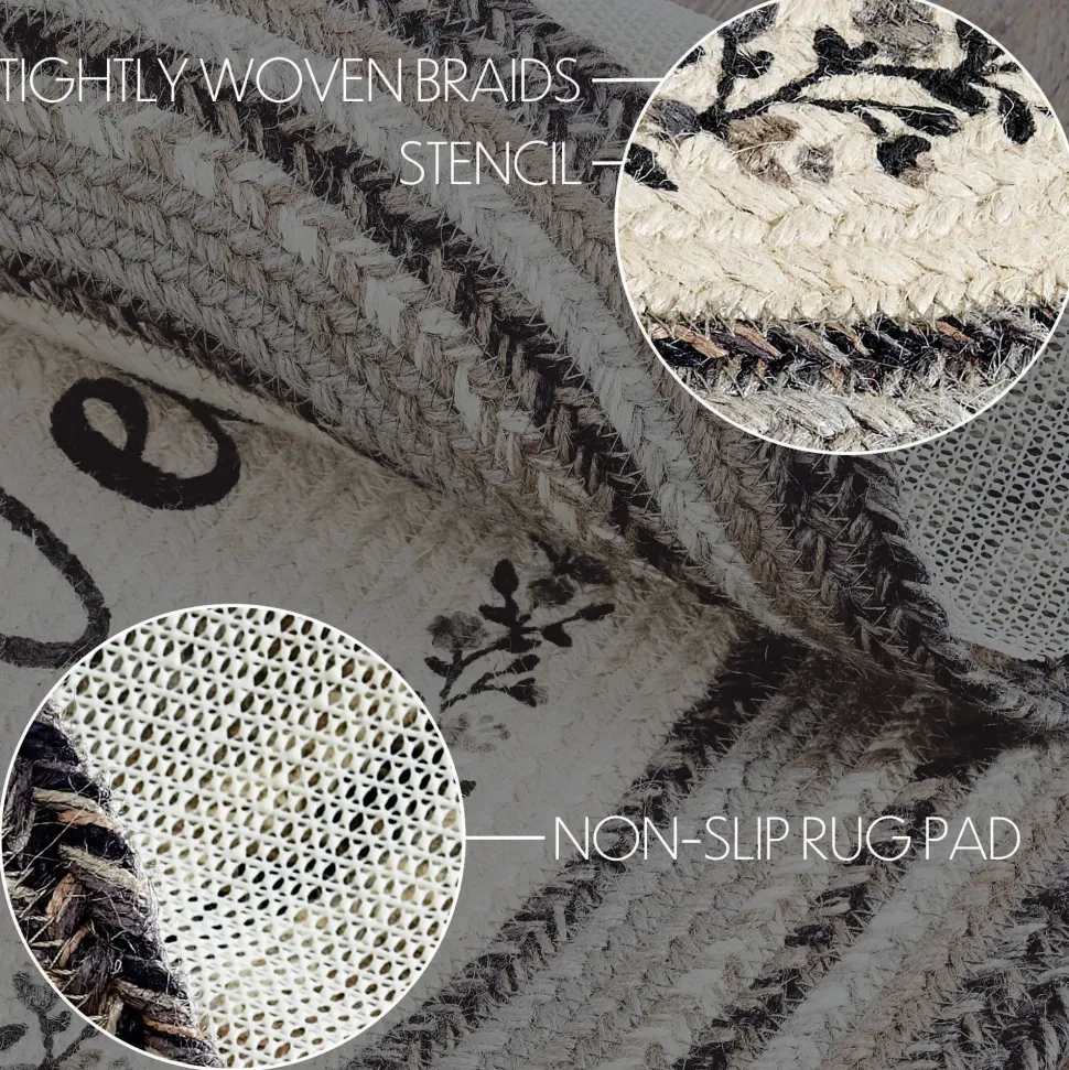 Floral Vine Jute Runner Oval Rug w/ Pad 24x78 Neutral Elegant Colors