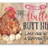 Fluffy Butt Hut - Metal Chicken Sign