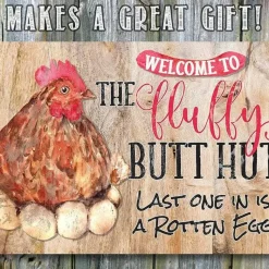 Fluffy Butt Hut - Metal Chicken Sign