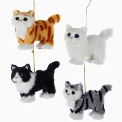 Fluffy Cute Cat Ornaments-White, Tuxedo, Orange and Gray Tabby