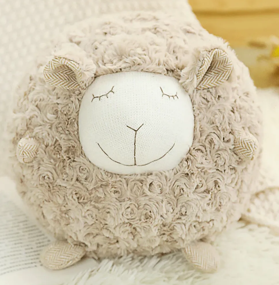 Fluffy Ewe Sheep Plushie, Chair Cushion or Baby Floor Play Mat Embroidered Features *