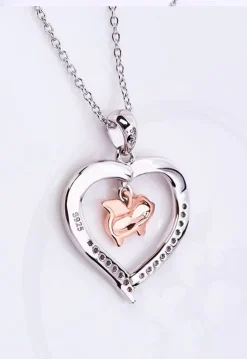 Flying Pig in a Heart with CZ Sterling Silver Necklace 18