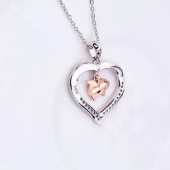 Flying Pig in a Heart with CZ Sterling Silver Necklace 18