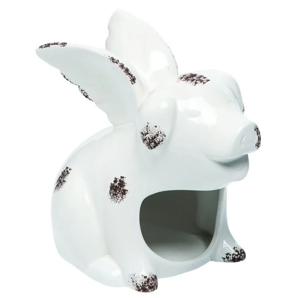Flying Pig Kitchen Sponge Holder Distressed White *