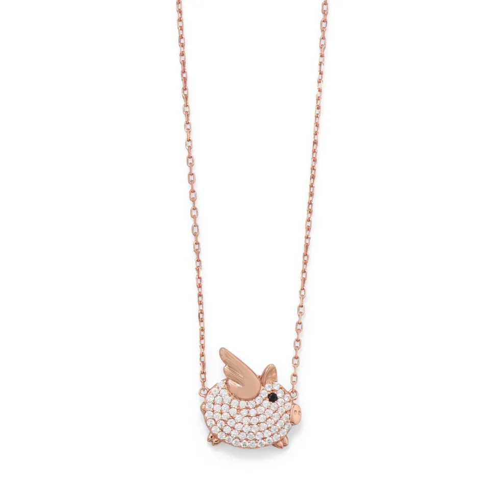 Flying Pig Necklace Sterling Silver Rose Gold Plating-IN STOCK!
