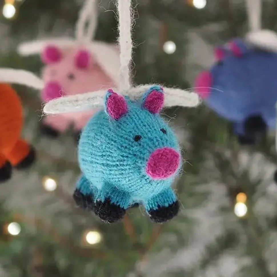 Flying Pig Ornament Handknit in Peru