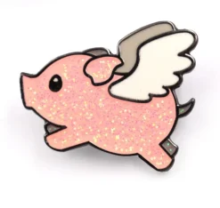 Flying Pink Pig Pin for Jacket, Purse, Backpacks Sparkly