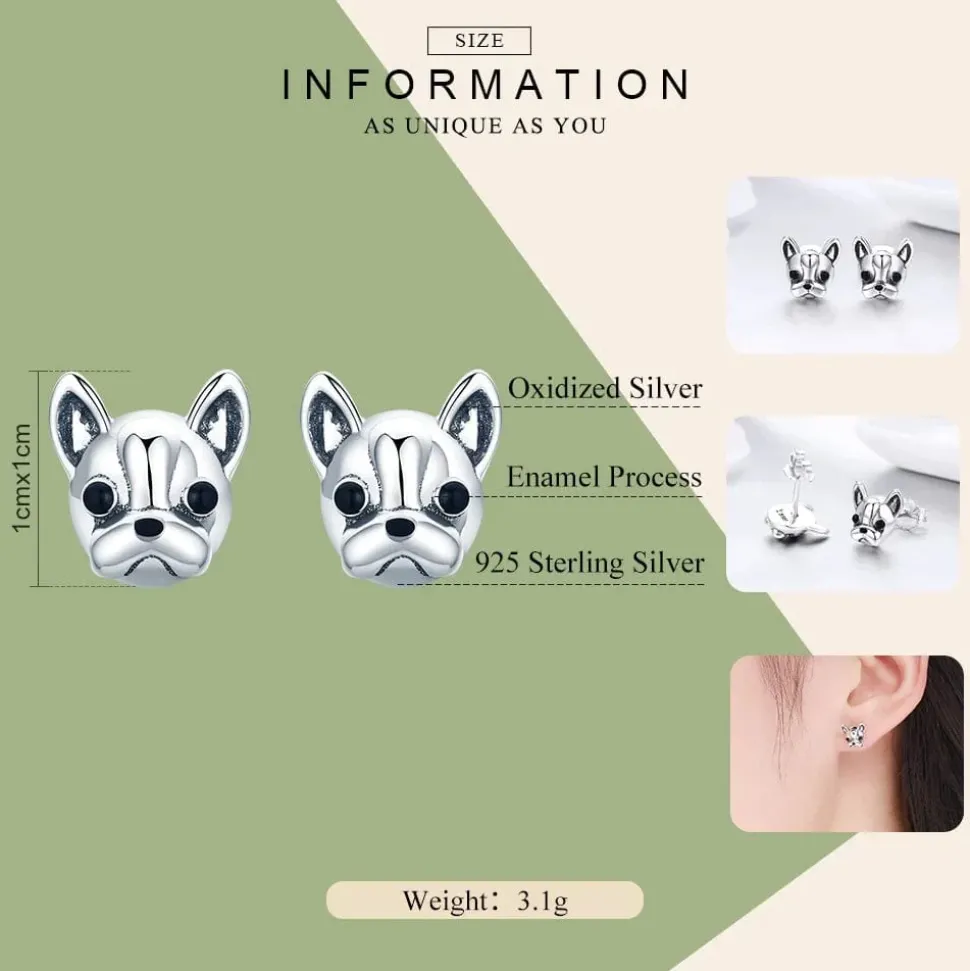 French Bulldog Stud Earrings - Sterling Silver
