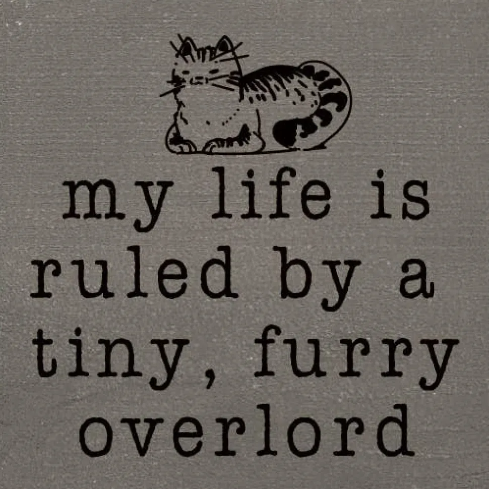 Funny Cat Lover's Sign: My life is ruled by a tiny, furry overlord, Handmade in the USA Wood