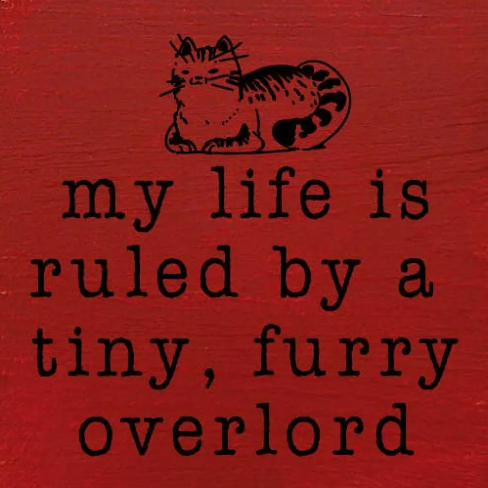 Funny Cat Lover's Sign: My life is ruled by a tiny, furry overlord, Handmade in the USA Wood