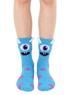 Fuzzy Blue One-Eyed Monster Crew Socks by Living Royal *