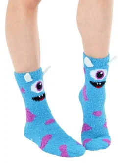 Fuzzy Blue One-Eyed Monster Crew Socks by Living Royal *