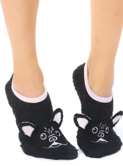 Fuzzy Frenchie Slipper Socks Fuzzy Footie Socks with Grips