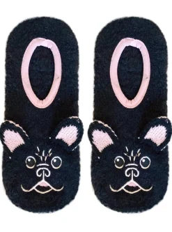 Fuzzy Frenchie Slipper Socks Fuzzy Footie Socks with Grips