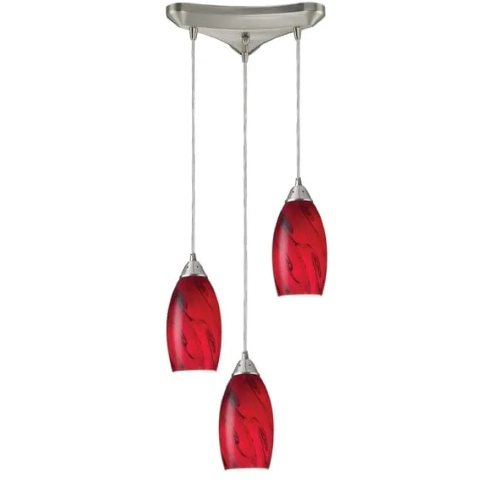 Galaxy 3-Lght Trnglr Pndnt W/Red Glss