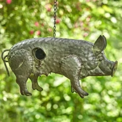 Galvanized Pig Bird House Patio Decor