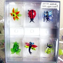 Garden Set Murano Glass Figurines-Bee, Butterfly, Frog, Dragonfly, Ladybug, Flower