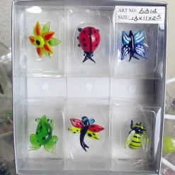 Garden Set Murano Glass Figurines-Bee, Butterfly, Frog, Dragonfly, Ladybug, Flower