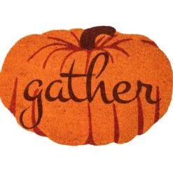 Gather Bright Pumpkin Entry Way Coir Mat, Handmade Welcome Mat