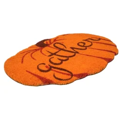 Gather Bright Pumpkin Entry Way Coir Mat, Handmade Welcome Mat