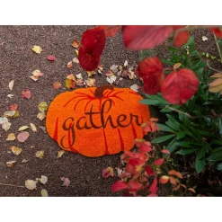 Gather Bright Pumpkin Entry Way Coir Mat, Handmade Welcome Mat