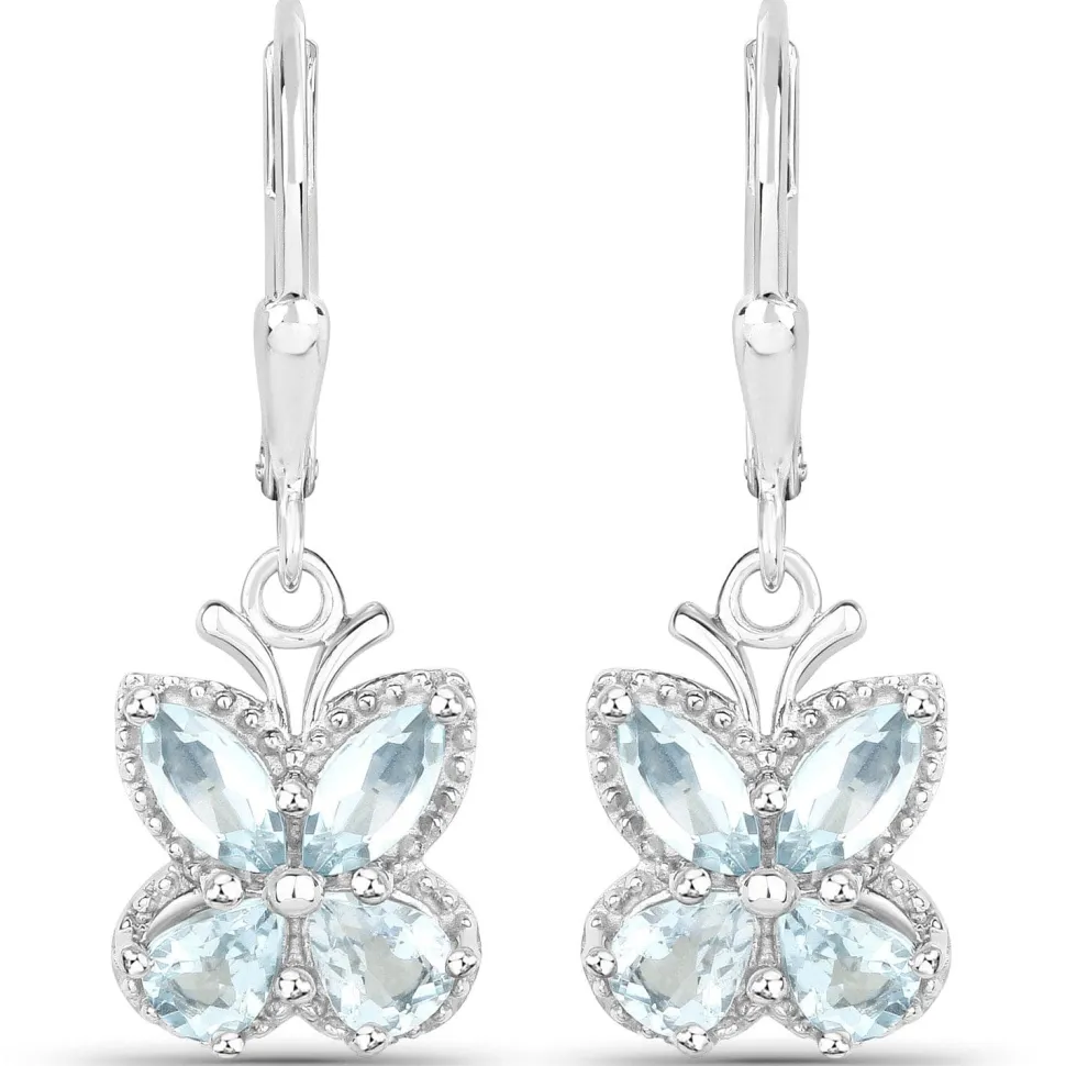 Gemstone Butterfly Drop Earrings Sterling Silver Tanzanite or Aquamarine