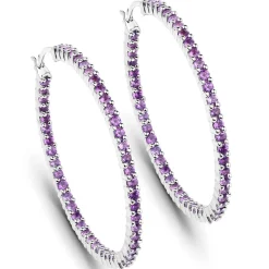 Gemstone Hoop Earrings: Peridot,Amethyst or Blue Topaz in 925 Sterling Silver