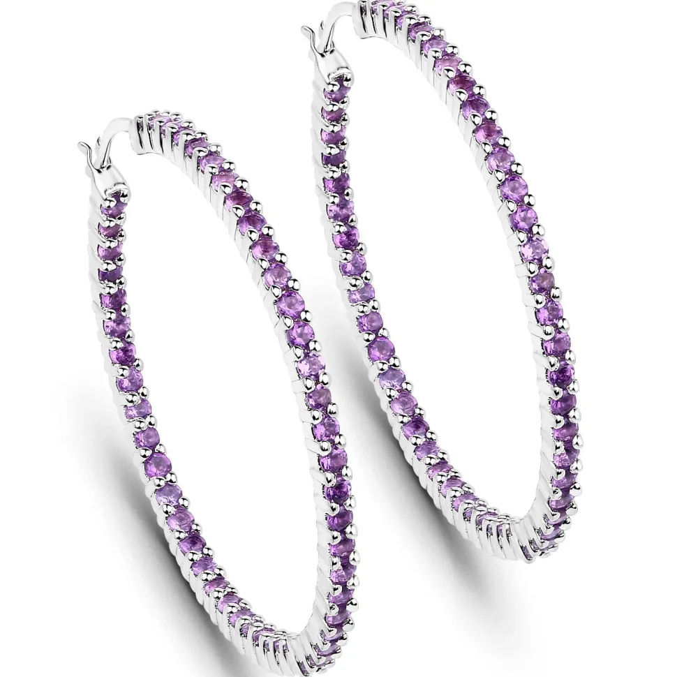 Gemstone Hoop Earrings: Peridot,Amethyst or Blue Topaz in 925 Sterling Silver