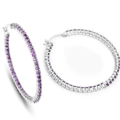 Gemstone Hoop Earrings: Peridot,Amethyst or Blue Topaz in 925 Sterling Silver