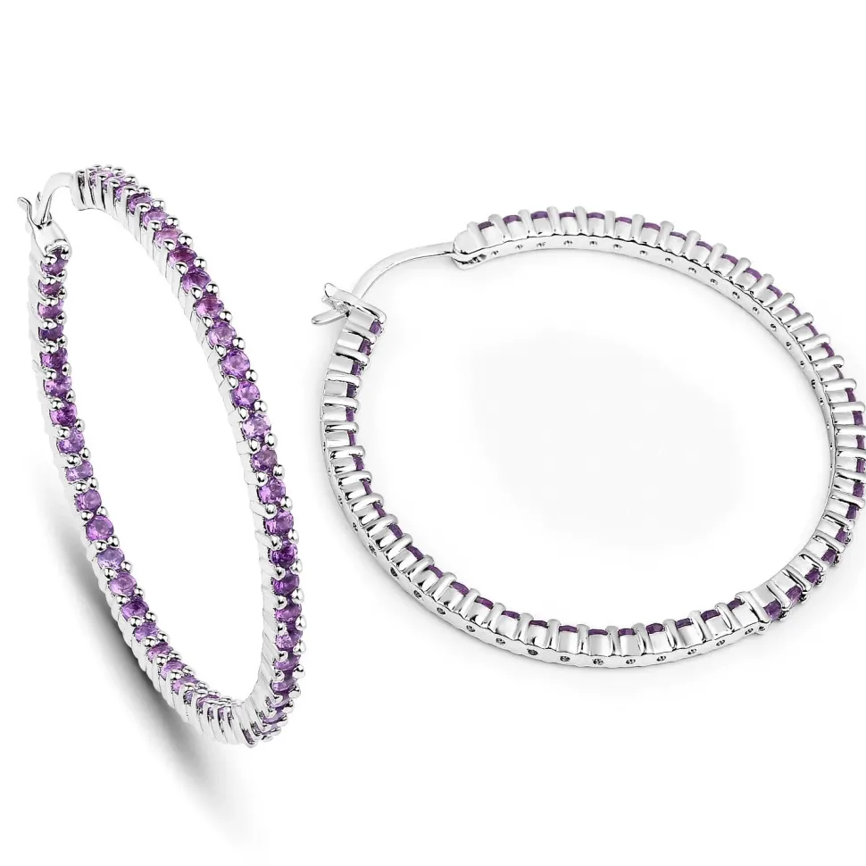 Gemstone Hoop Earrings: Peridot,Amethyst or Blue Topaz in 925 Sterling Silver