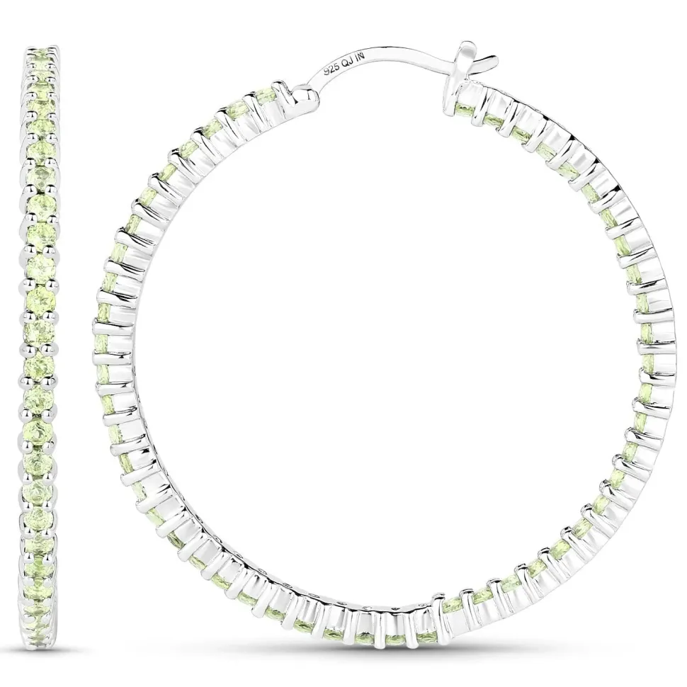 Gemstone Hoop Earrings: Peridot,Amethyst or Blue Topaz in 925 Sterling Silver