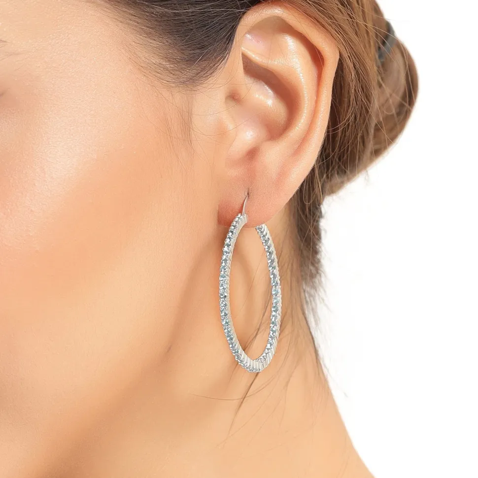 Gemstone Hoop Earrings: Peridot,Amethyst or Blue Topaz in 925 Sterling Silver