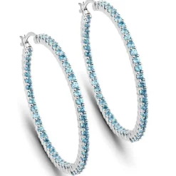 Gemstone Hoop Earrings: Peridot,Amethyst or Blue Topaz in 925 Sterling Silver